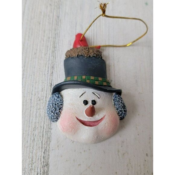 Snowman face red cardinal ornament Xmas decor - Picture 3 of 5